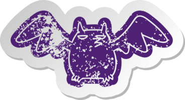 distressed old cartoon sticker of a night bat png