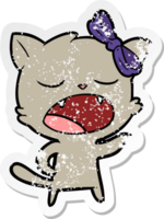 distressed sticker of a cartoon yawning cat png