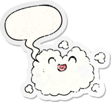 cartoon happy smoke cloud with speech bubble distressed distressed old sticker png