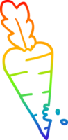 rainbow gradient line drawing of a cartoon carrot with bite marks png