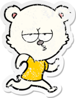 distressed sticker of a bored polar bear running cartoon png