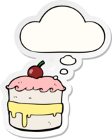 cartoon cake with thought bubble as a printed sticker png