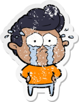 distressed sticker of a cartoon crying man png