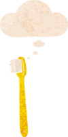 dessin animé brosse à dents avec pensée bulle dans grunge affligé rétro texturé style png