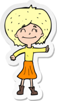 Aufkleber eines glücklichen Cartoon-Mädchens, das Daumen nach oben gibt png
