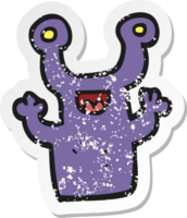 retro distressed sticker of a cartoon little alien png