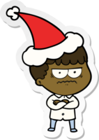 hand drawn sticker cartoon of an annoyed man wearing santa hat png