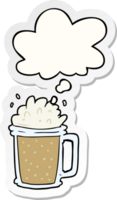 cartoon beer with thought bubble as a printed sticker png