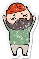 distressed sticker of a cartoon worried man with beard png