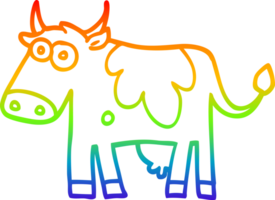 Regenbogen Gradient Linie Zeichnung von ein Karikatur Bauernhof Kuh png