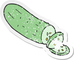 pegatina retro angustiada de un pepino en rodajas de dibujos animados png