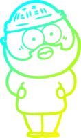 cold gradient line drawing of a cartoon surprised bearded man png