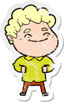 distressed sticker of a cartoon friendly man png