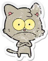 distressed sticker of a cartoon nervous cat png