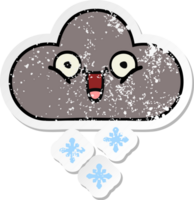 autocollant en détresse d'un nuage de neige de tempête de dessin animé mignon png