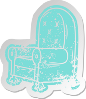 distressed old cartoon sticker of a blue arm chair png