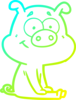 kall lutning linje teckning av en Lycklig tecknad serie gris Sammanträde png