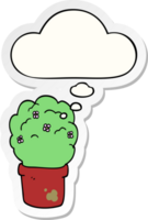 cartoon shrub with thought bubble as a printed sticker png