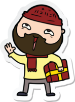 sticker of a cartoon happy bearded man png