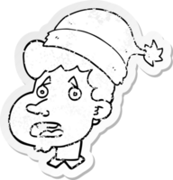 distressed sticker of a cartoon man wearing christmas hat png