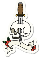 pegatina estilo tatuaje con estandarte de una calavera png