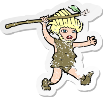 retro distressed sticker of a cartoon caveman png