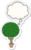 cartone animato albero con pensato bolla come un' stampato etichetta png