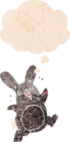 cartoon rabbit with thought bubble in grunge distressed retro textured style png