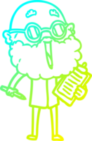 cold gradient line drawing of a cartoon joyful man with beard png
