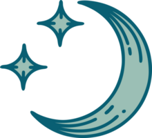 ikonisches Tattoo-Stil-Bild eines Mondes und von Sternen png