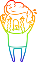 rainbow gradient line drawing of a cartoon crying man png