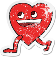 pegatina retro angustiada de un corazón caminando de dibujos animados png