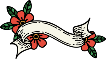 tattoo in traditional style of a banner and flowers png