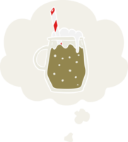 cartoon root beer with thought bubble in retro style png