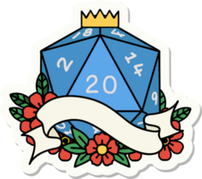 sticker of a natural twenty D20 dice roll png