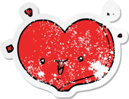 autocollant en détresse d'un coeur d'amour heureux de dessin animé png