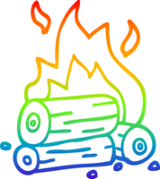 rainbow gradient line drawing of a cartoon burning logs png