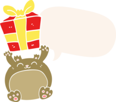 cute cartoon christmas bear with speech bubble in retro style png