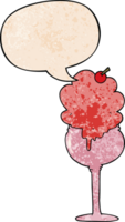 cartoon ice cream desert with speech bubble in retro texture style png