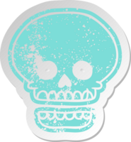 distressed old cartoon sticker of a skull head png