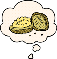 cartoon walnuts with thought bubble in comic book style png