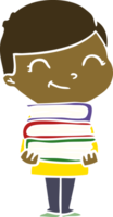 flat color style cartoon boy with books smiling png