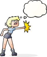 cartoon woman punching with thought bubble png