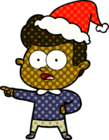 hand- getrokken grappig boek stijl illustratie van een staren Mens vervelend de kerstman hoed png