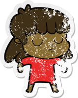 distressed sticker of a cartoon indifferent woman png