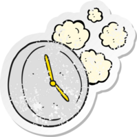 retro distressed sticker of a cartoon ticking clock png