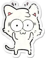 distressed sticker of a cartoon surprised cat png