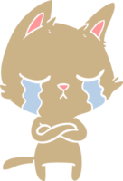 gato de dibujos animados de estilo de color plano llorando con los brazos cruzados png