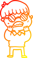 warm gradient line drawing of a cartoon shocked boy wearing spectacles png