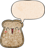 cute cartoon slice of toast with speech bubble in retro texture style png